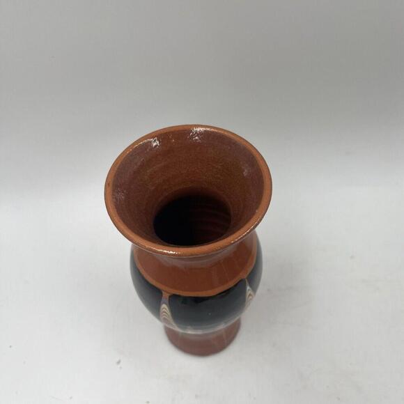 Vintage Painted And Dripped Glazed Bulgarian Terracotta Vase MCM Unique - Picture 2 of 7
